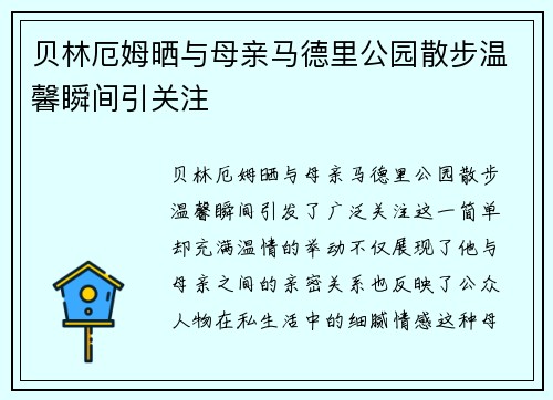 贝林厄姆晒与母亲马德里公园散步温馨瞬间引关注